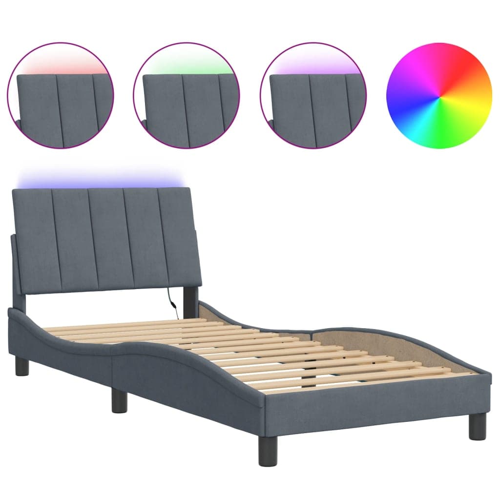vidaXL Estrutura de Cama com Luzes led 80x200 cm Veludo Cinzento-escuro - 3107637115