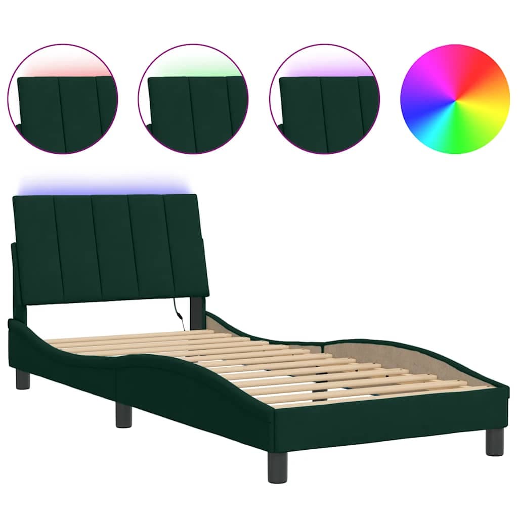 vidaXL Estrutura de Cama com Luzes led 80x200 cm Veludo Verde-escuro - 1585638012
