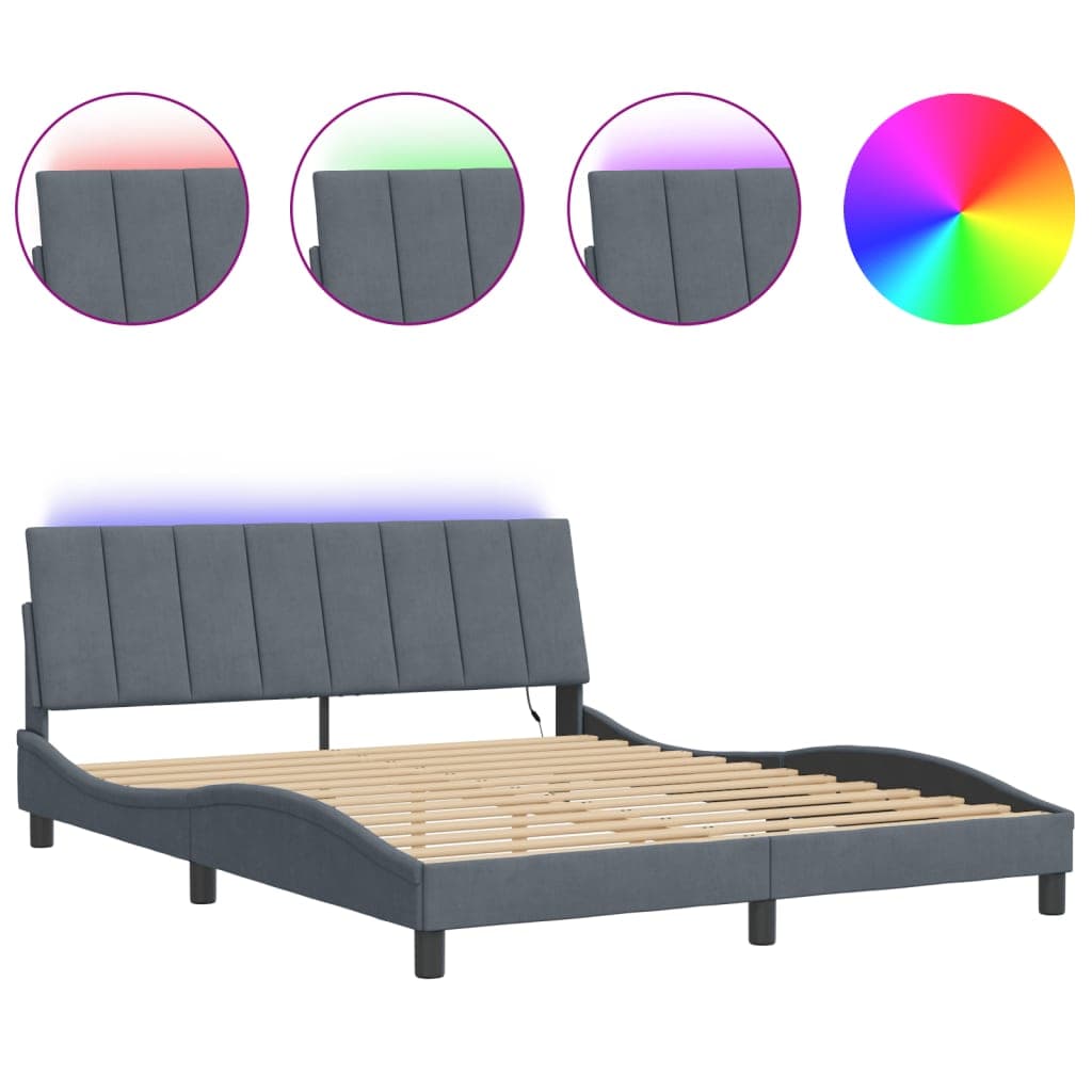 vidaXL Estrutura de cama com LED sem colchão Hanko 160x200cm veludo cinzento-escuro