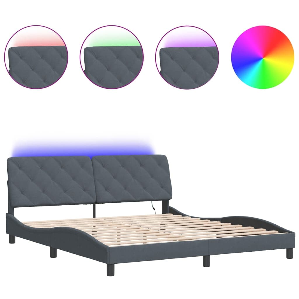 vidaXL Estrutura de cama com LED sem colchão 180x200cm veludo cinzento-escuro