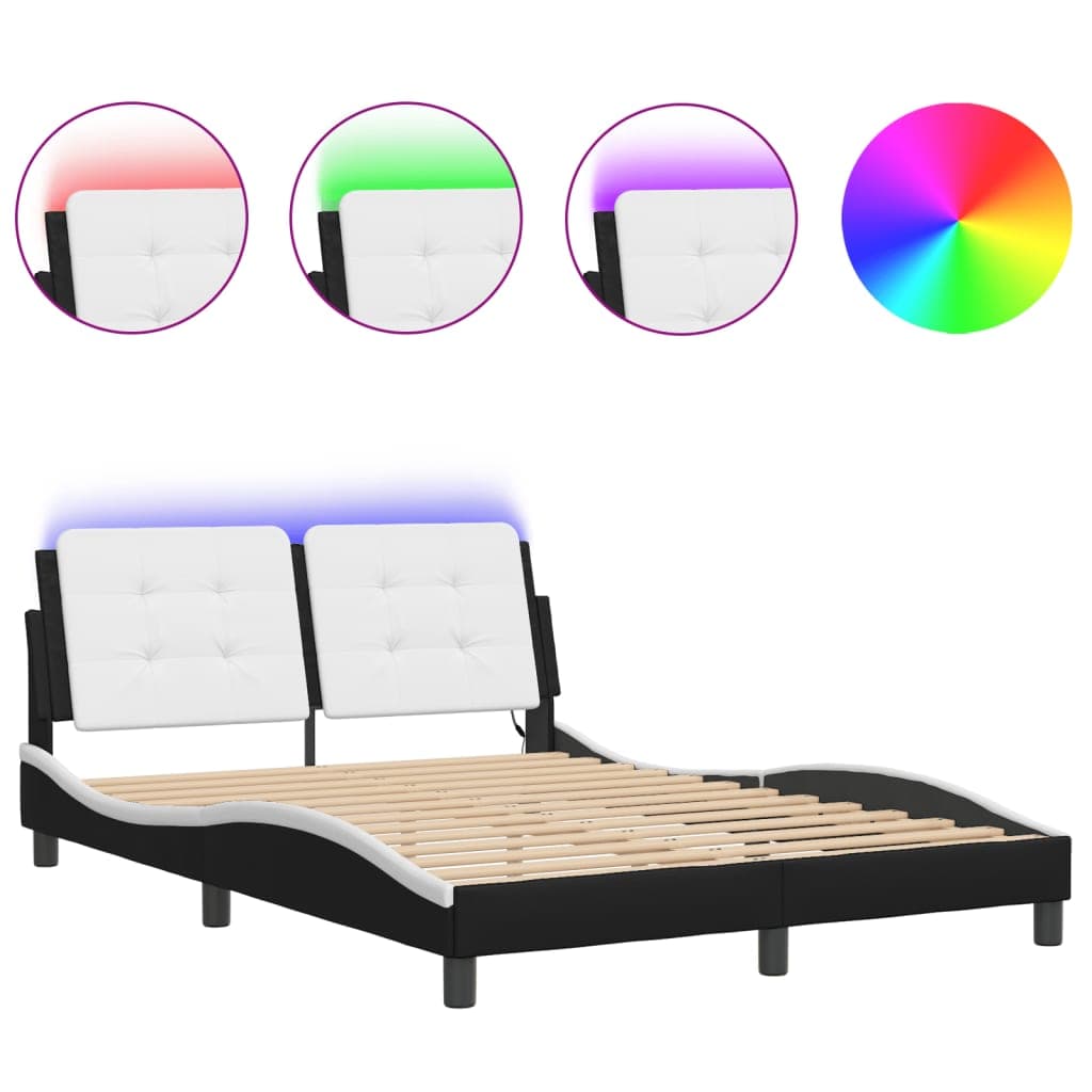 vidaXL Estrutura Cama com Luzes led 140x200cm Couro Artif. Preto/branco - 3290310287