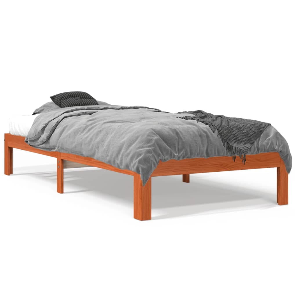 vidaXL Cama sem Colchão 75x190 cm Madeira de Pinho Maciça Castanho-mel - 8721012361713