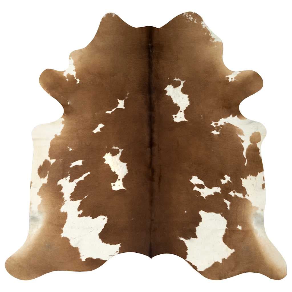 vidaXL Tapete em couro de vaca genuíno 180x220 cm castanho e branco