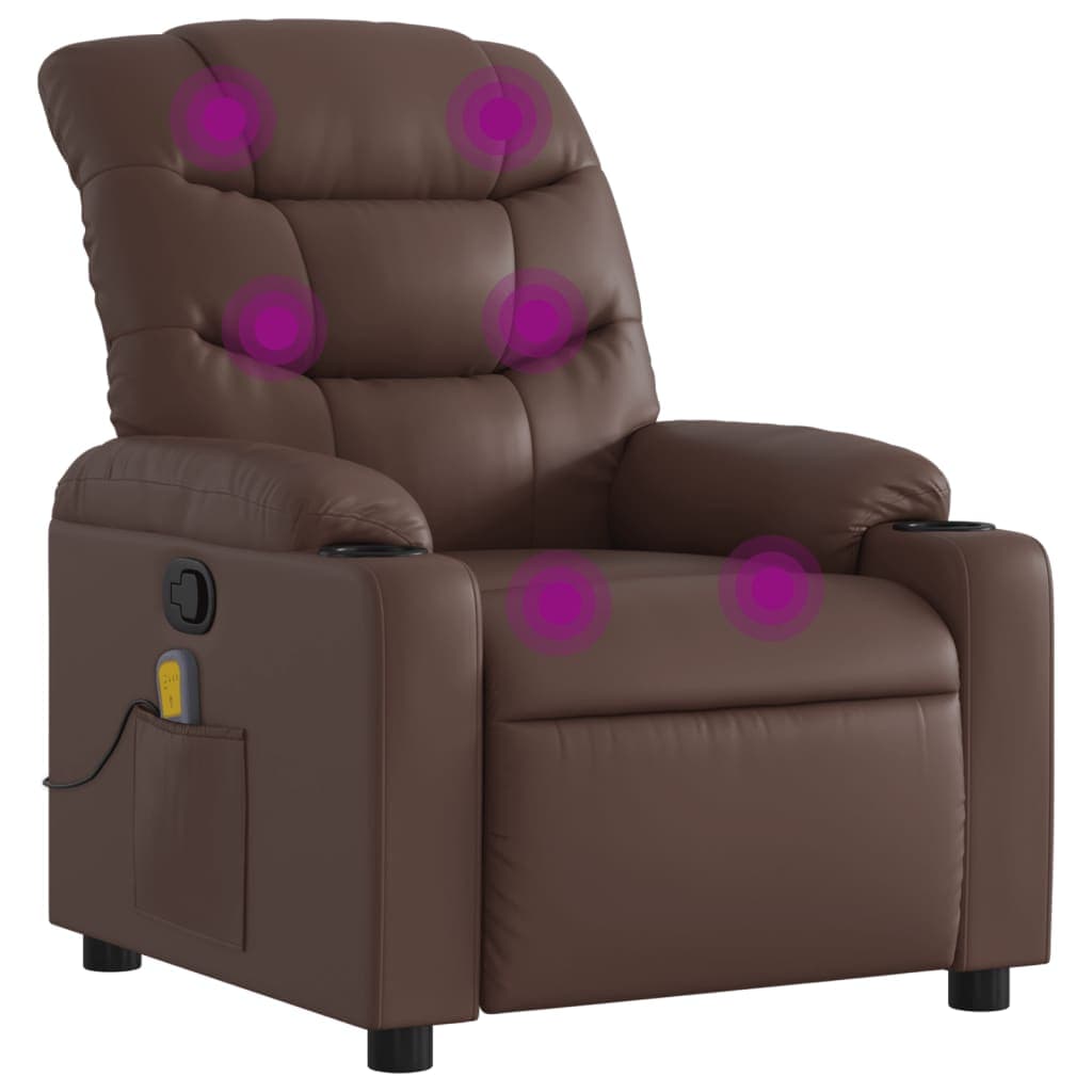 vidaXL Poltrona de massagens reclinável couro artificial castanho