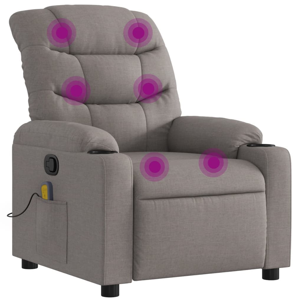 vidaXL Poltrona de massagens reclinável tecido cinzento-acastanhado