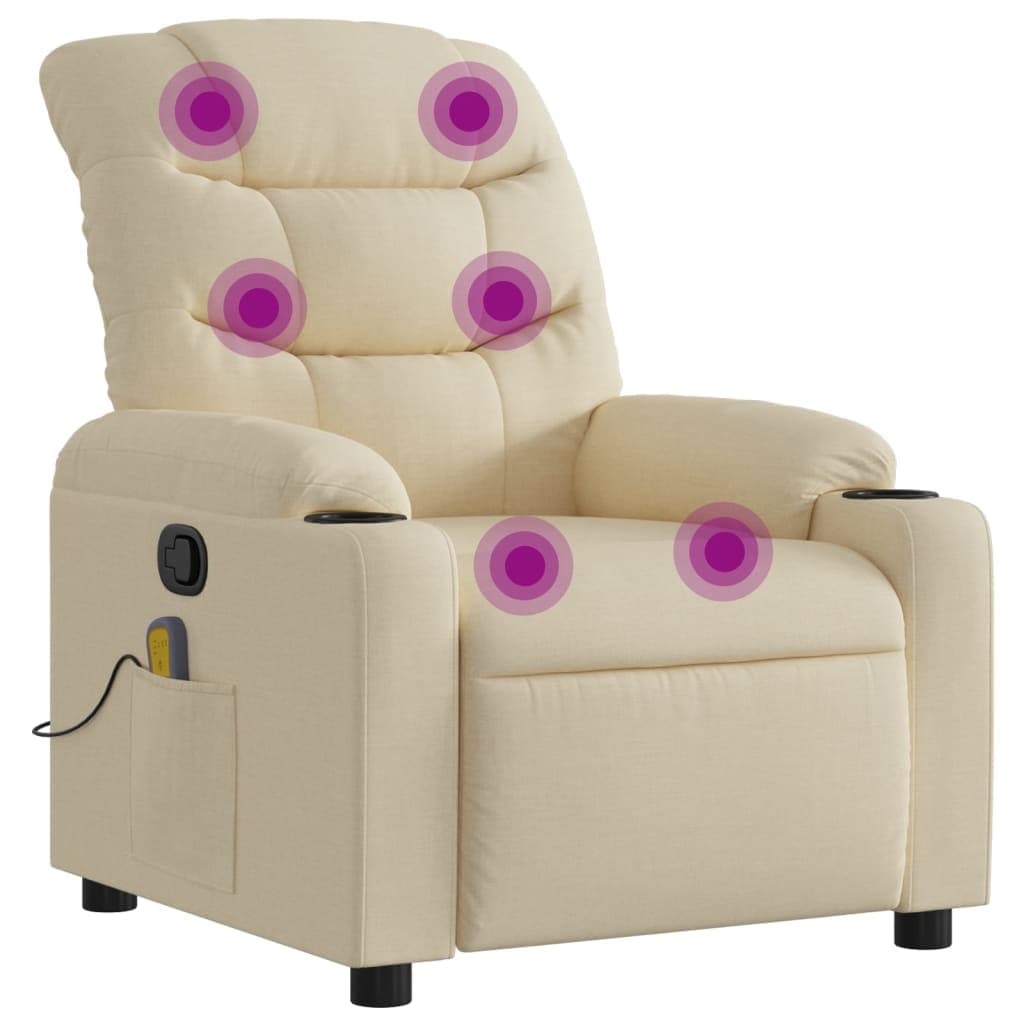 vidaXL Poltrona de massagens reclinável tecido cor creme