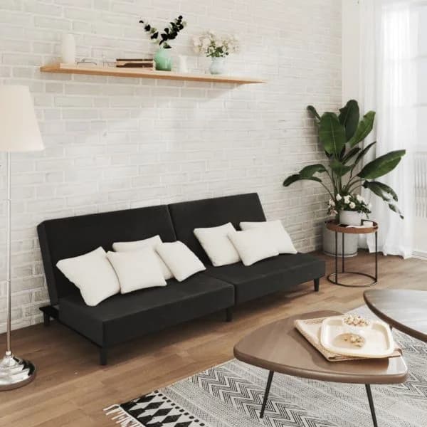 Sofá Cama vidaXL de 2 Lugares Veludo Preto - 10045199