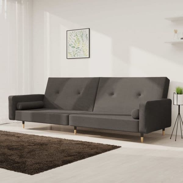 Sofá Cama vidaXL 2 Lugares com Duas Almofadas Veludo Cinzento-escuro - 648614918