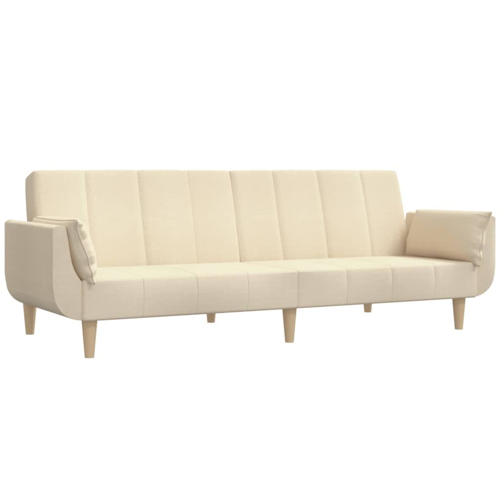 Sofá Cama vidaXL 2 Lugares com Duas Almofadas Tecido Cor Creme - 4056764565
