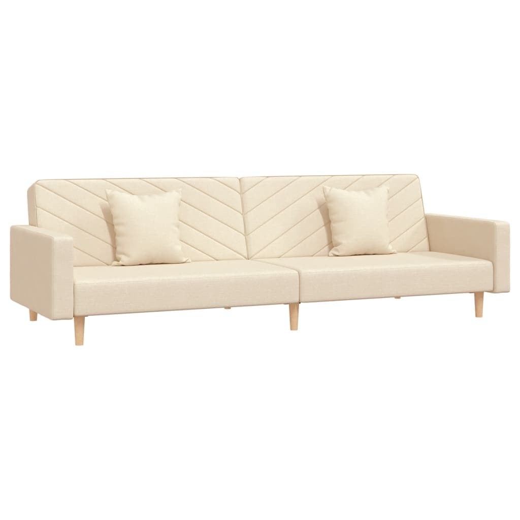vidaXL Sofá-cama 2 lugares com duas almofadas tecido cor creme