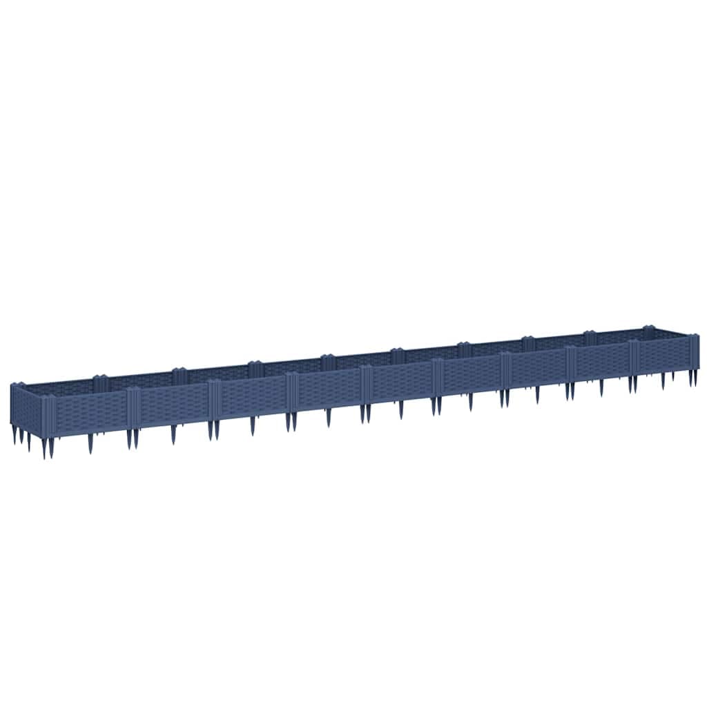 vidaXL Vaso/floreira de jardim c/ estacas 362,5x42,5x28,5 cm PP cinzento azul