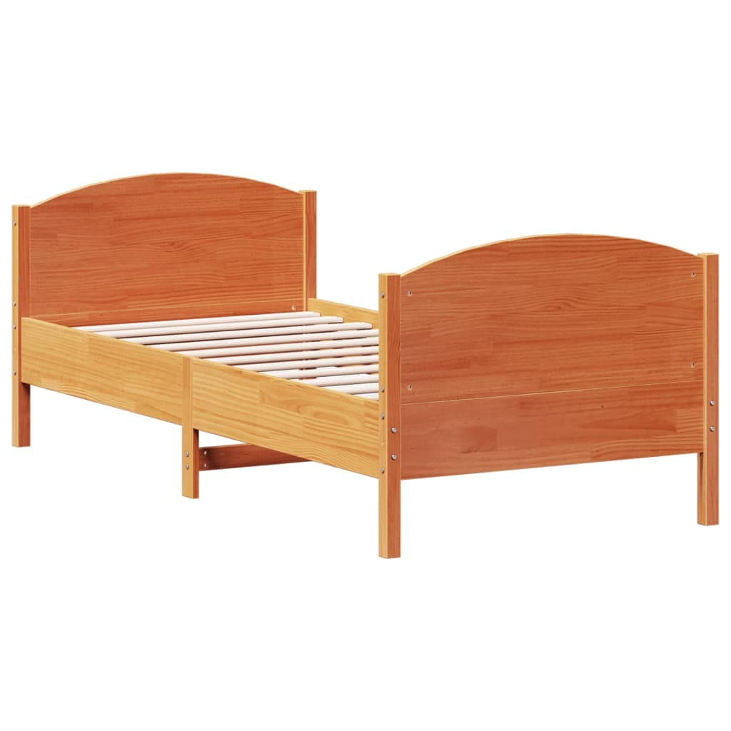 vidaXL Estrutura Cama com Cabeceira 90x190 cm Pinho Maciço Castanho-mel - 1050821114