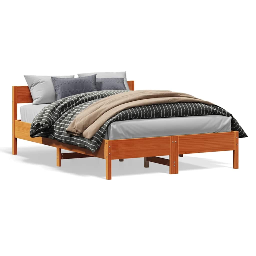 vidaXL Cama sem colchão 140x200 cm madeira pinho maciça castanho-mel