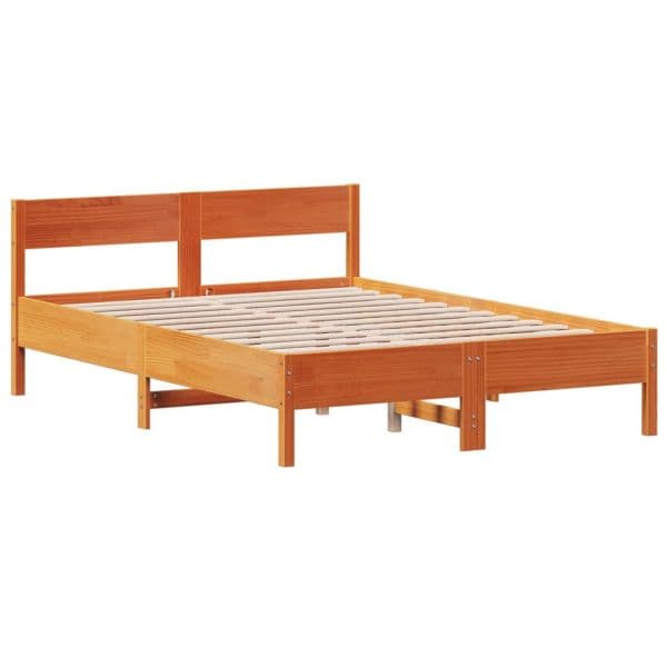 vidaXL Estrutura Cama com Cabeceira 140x190cm Pinho Maciço Castanho-mel - 3303558603
