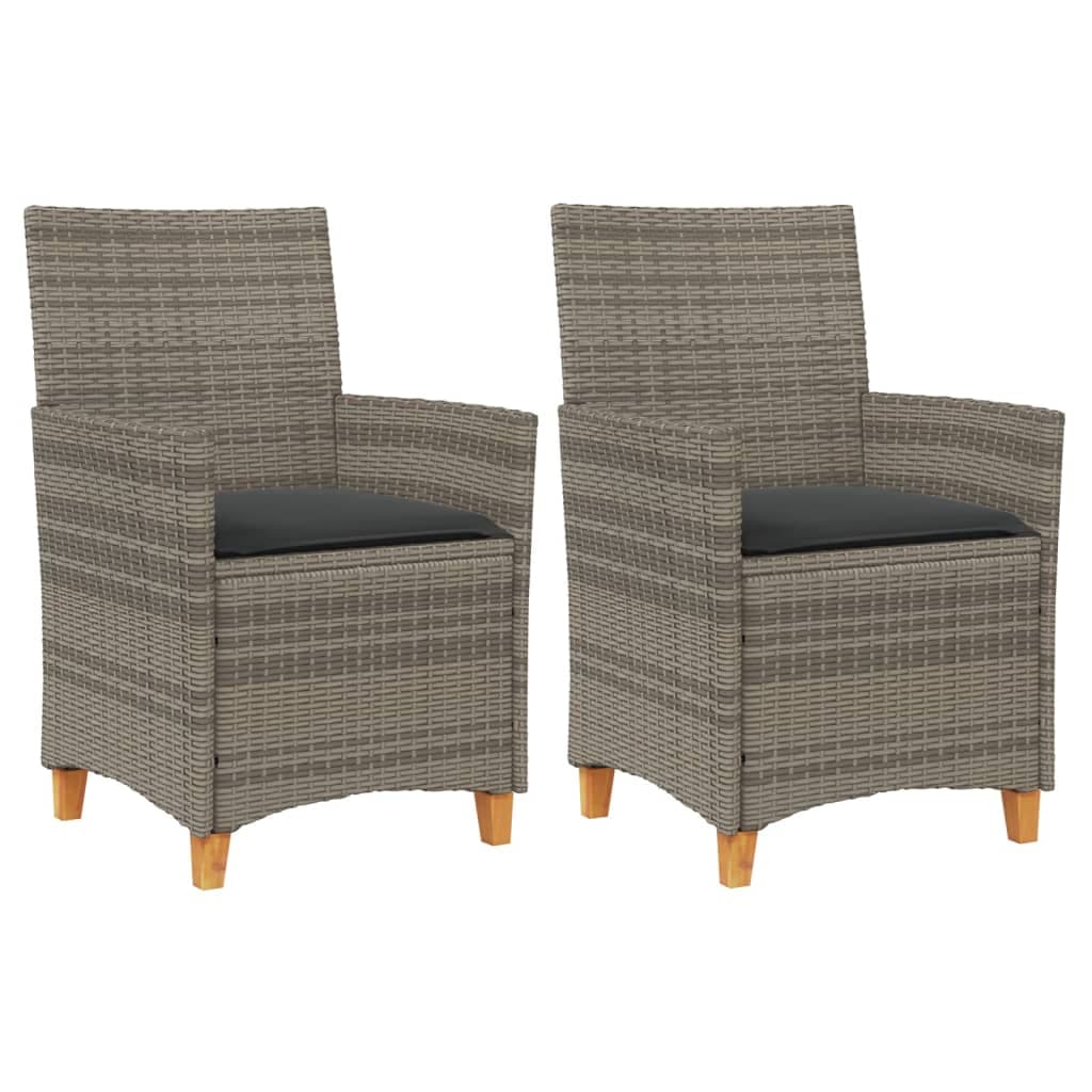 vidaXL Cadeiras de jardim c/ almofadões 2 pcs vime PE/madeira cinza