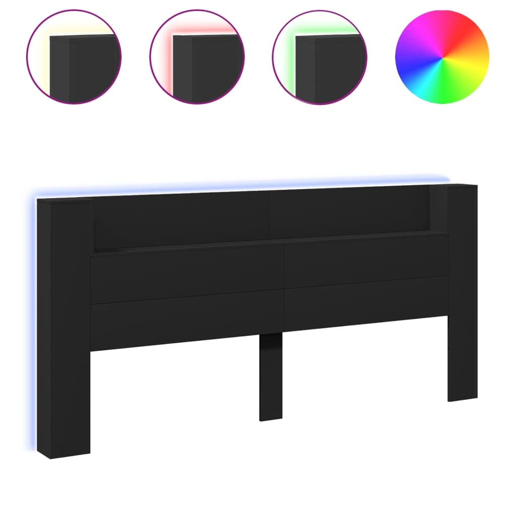 vidaXL Armário de Cabeceira com Luzes led 220x16,5x103,5 cm Preto - 3232274893
