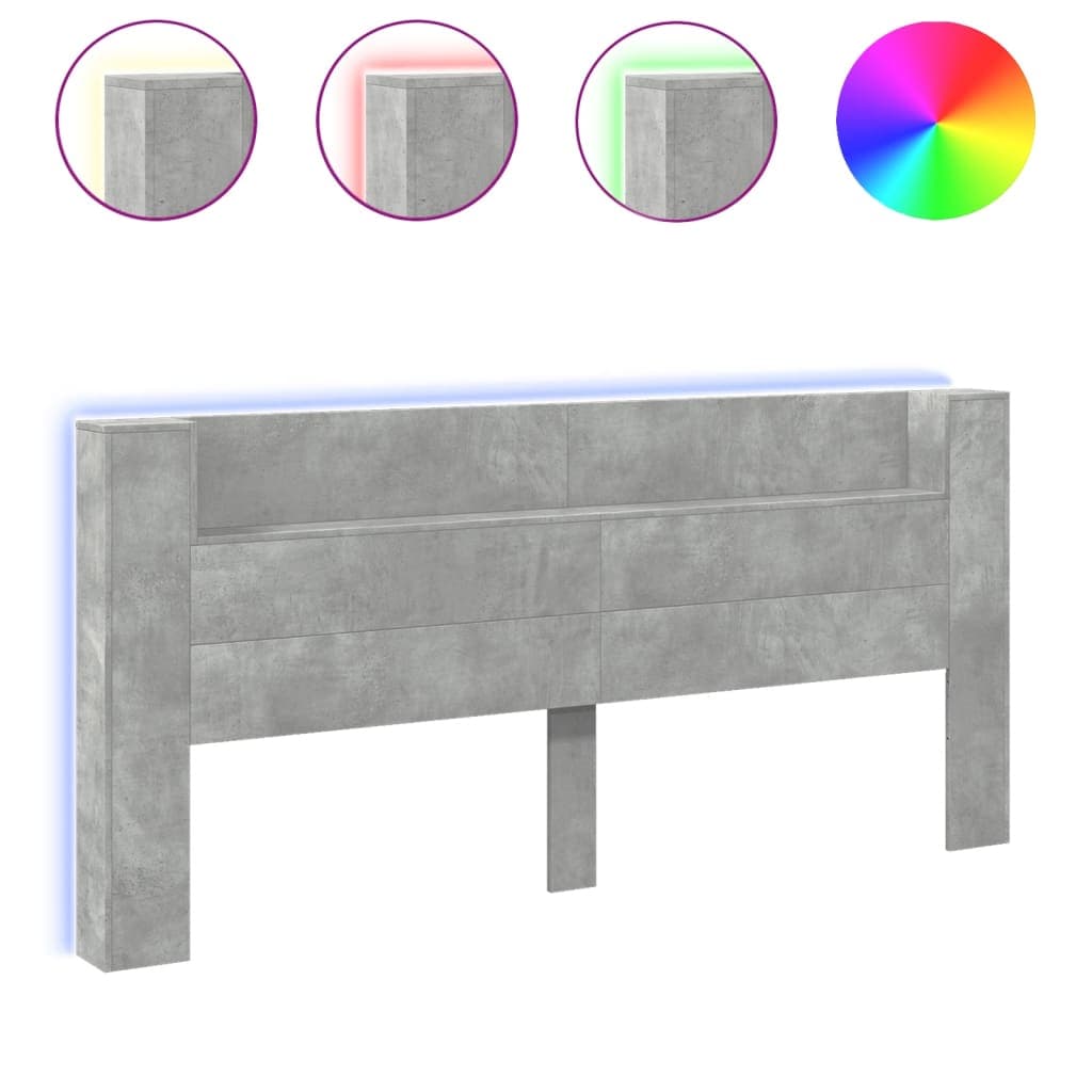 vidaXL Armário Cabeceira com Luzes led 220x16,5x103,5 cm Cinza Cimento - 782694625