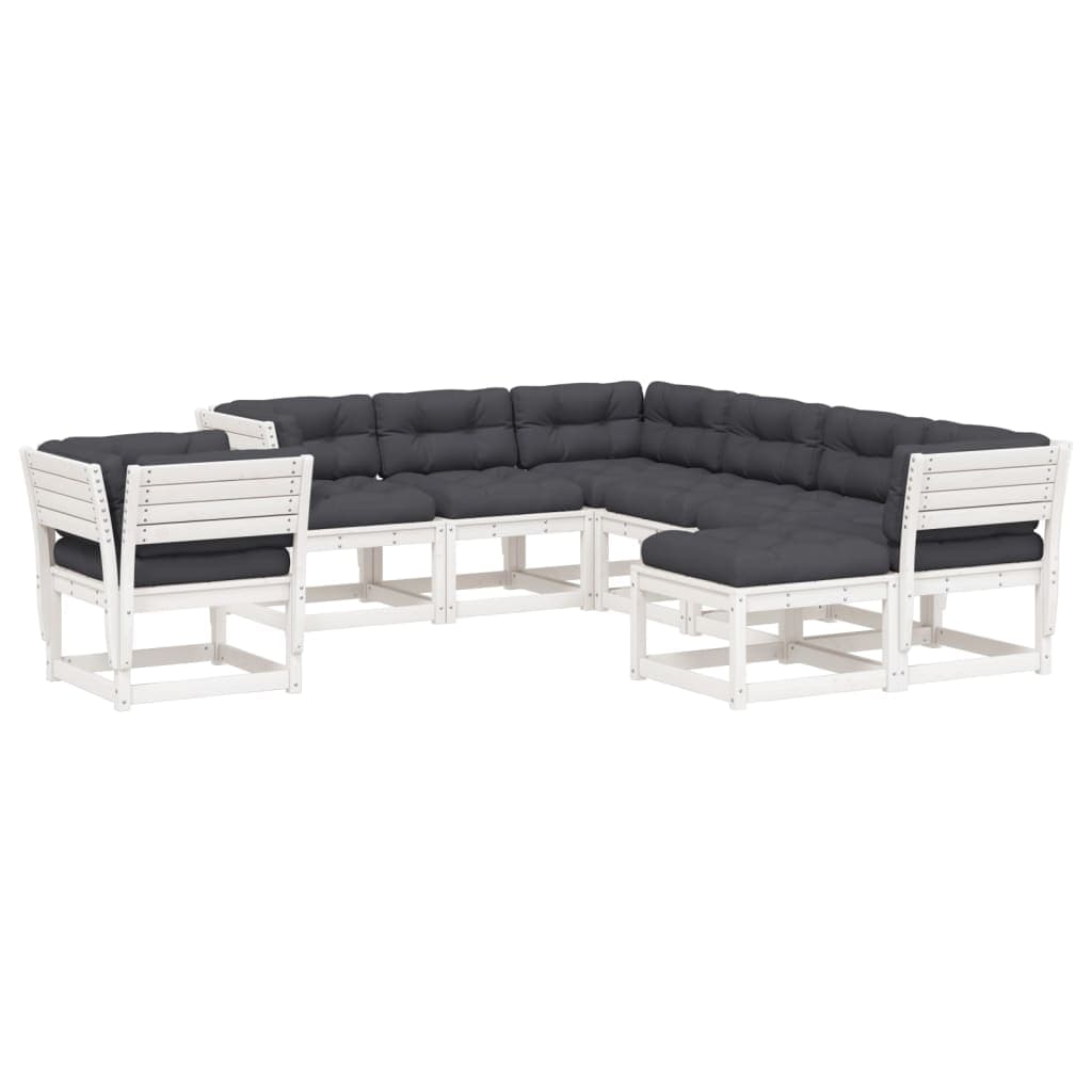 vidaXL 8 pcs conj. lounge de jardim c/ almofadões pinho maciço branco