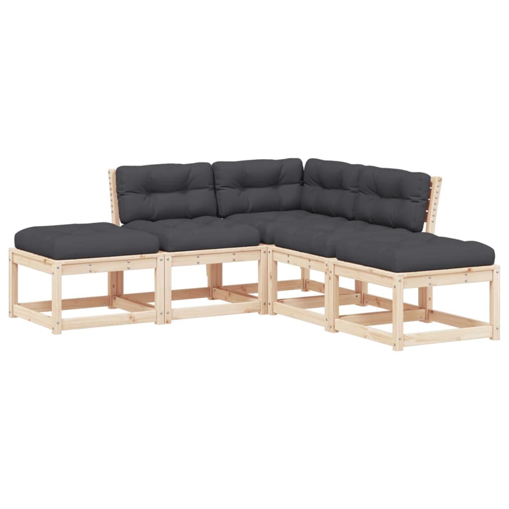 vidaXL 5 pcs conjunto de sofás de jardim com almofadões pinho maciço