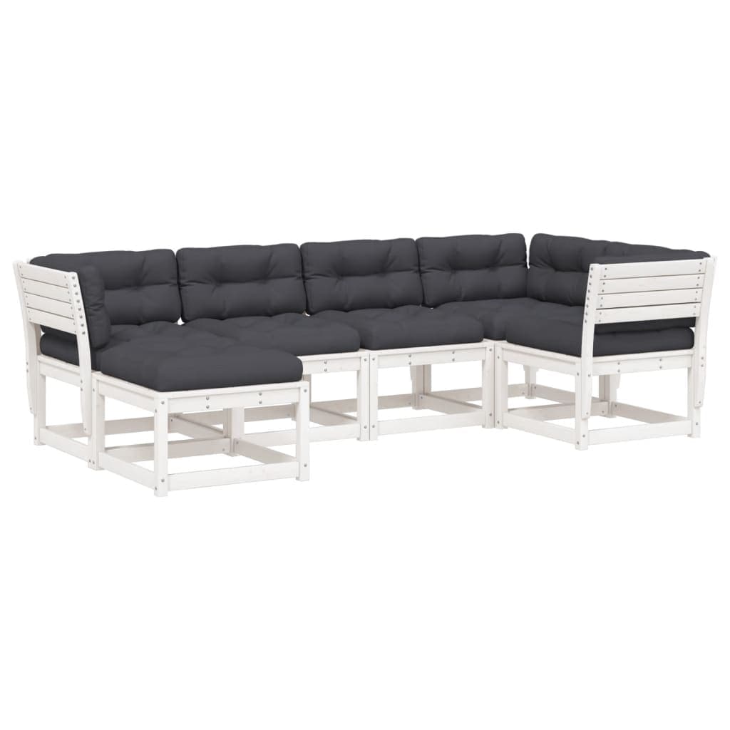 vidaXL 6 pcs conj. sofás de jardim c/ almofadões pinho maciço branco