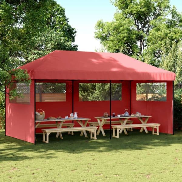 vidaXL Tenda para Festas Pop-up Dobrável com 3 Paredes Laterais Bordô - 3967505515