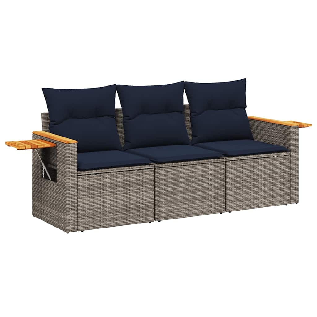 vidaXL 3 Peças Conjunto Sofás de Jardim com Almofadões Vime Pe Cinzento - 1166624671