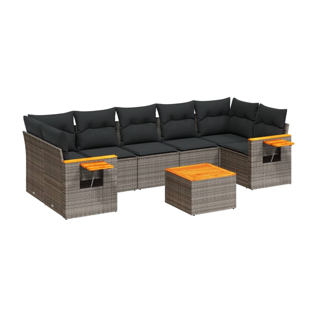 vidaXL 8 pcs conjunto sofás de jardim c/ almofadões vime PE cinzento