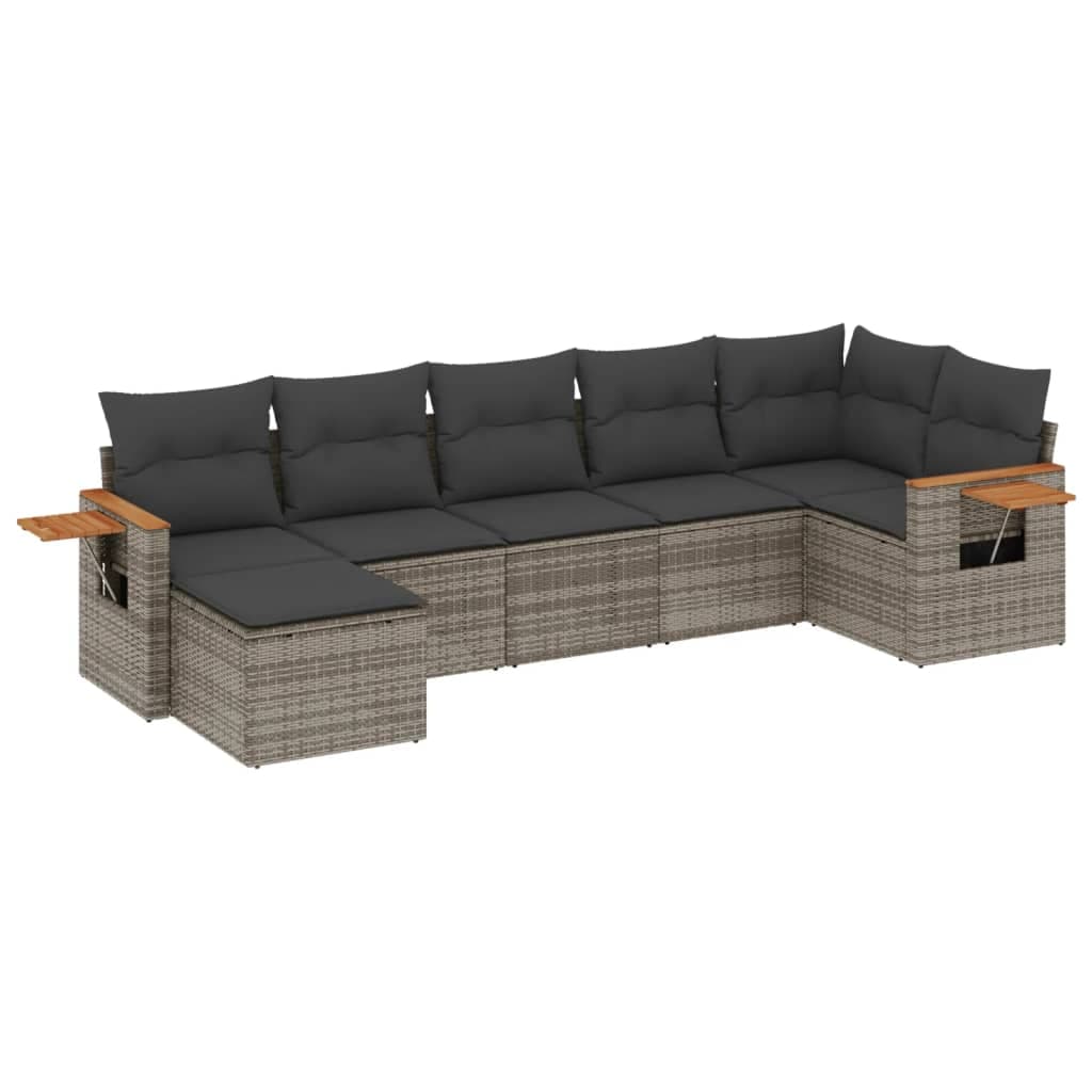vidaXL 7 Peças Conjunto Sofás para Jardim com Almofadões Vime Pe Cinzento - 1268538929