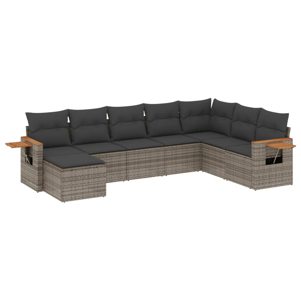 vidaXL 8 Peças Conjunto Sofás de Jardim com Almofadões Vime Pe Cinzento - 1220374244