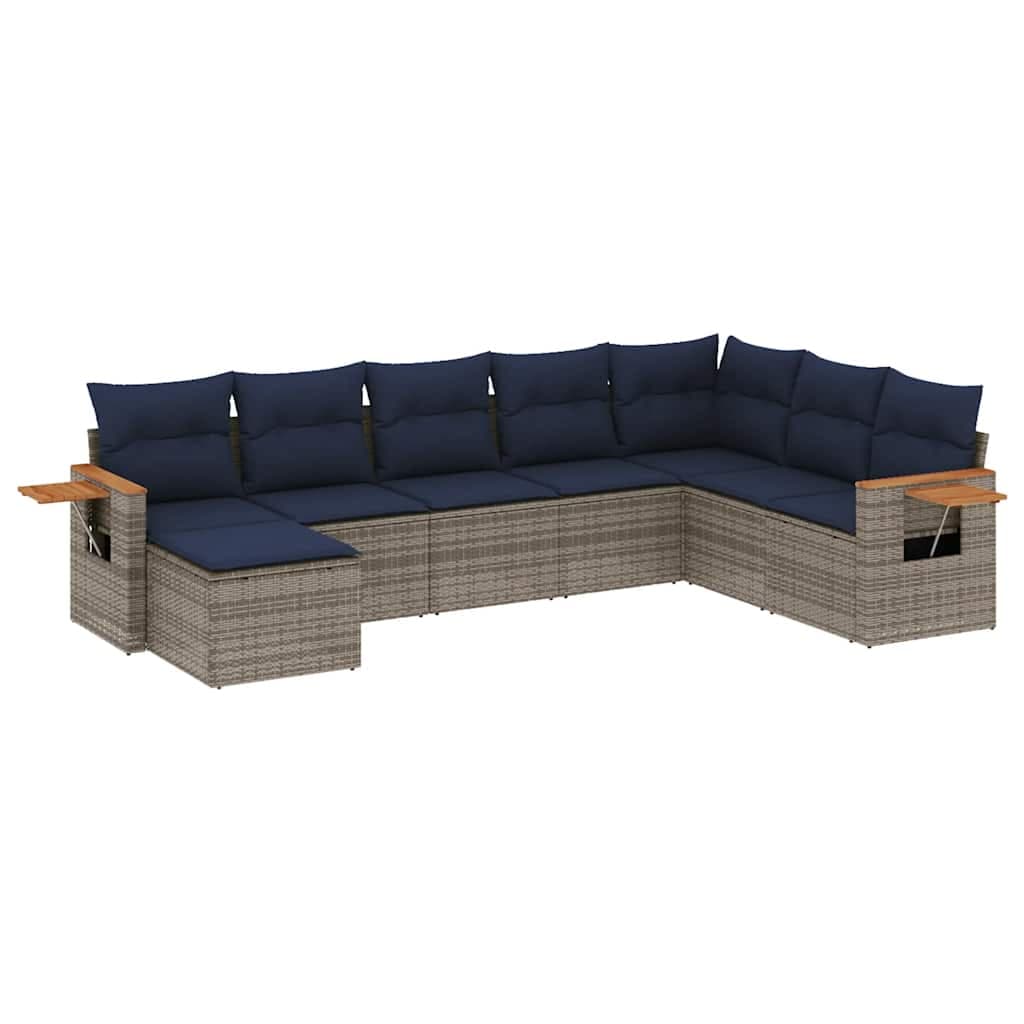 vidaXL 8 Peças Conjunto Sofás para Jardim com Almofadões Vime Pe Cinzento - 679143169