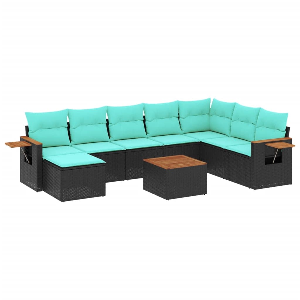 vidaXL 9 pcs conjunto de sofás p/ jardim c/ almofadões vime PE preto