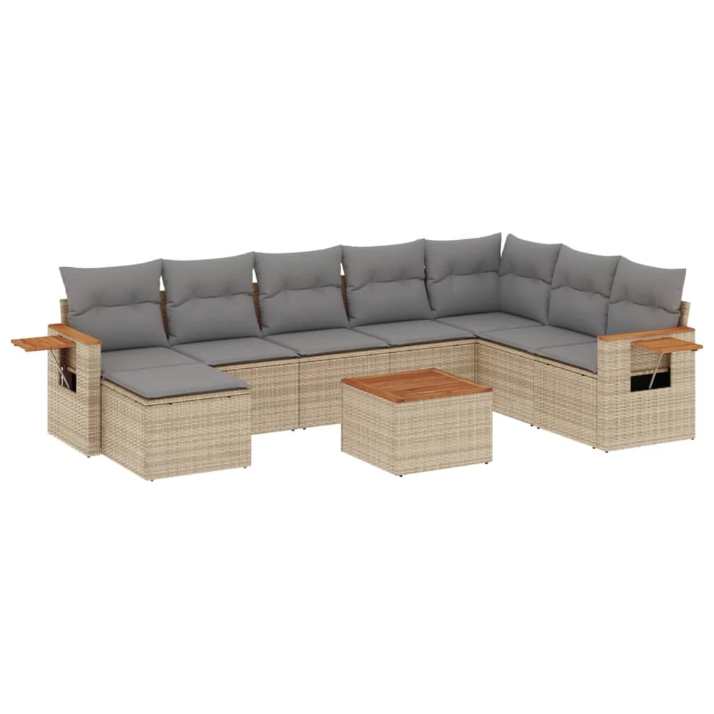 vidaXL 9 pcs conjunto de sofás p/ jardim com almofadões vime PE bege