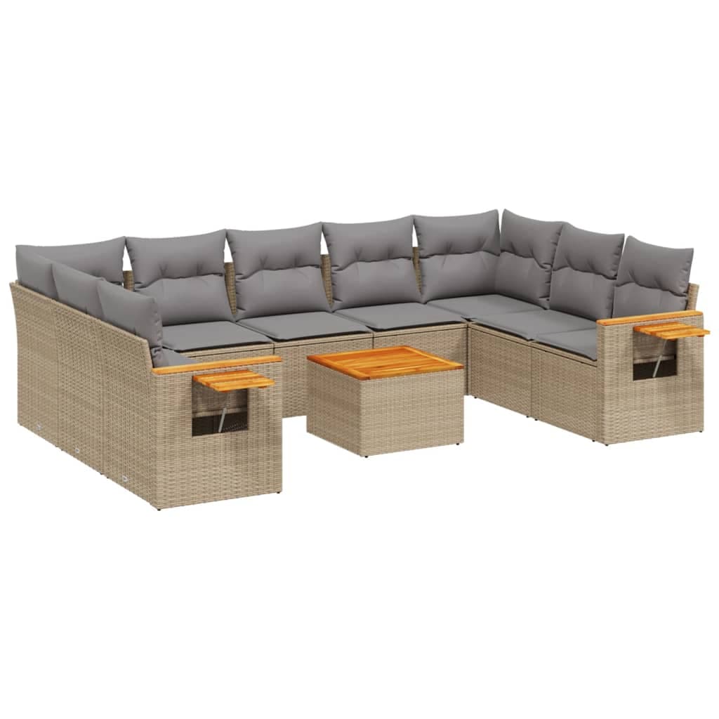 vidaXL 10 pcs conjunto de sofás p/ jardim com almofadões vime PE bege