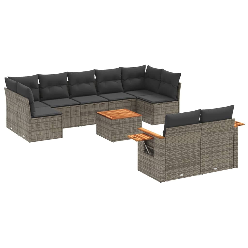 vidaXL 10 pcs conjunto sofás de jardim c/ almofadões vime PE cinzento