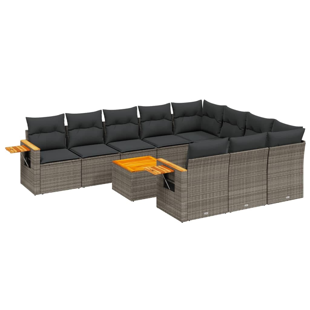 vidaXL 11 pcs conjunto sofás de jardim c/ almofadões vime PE cinzento