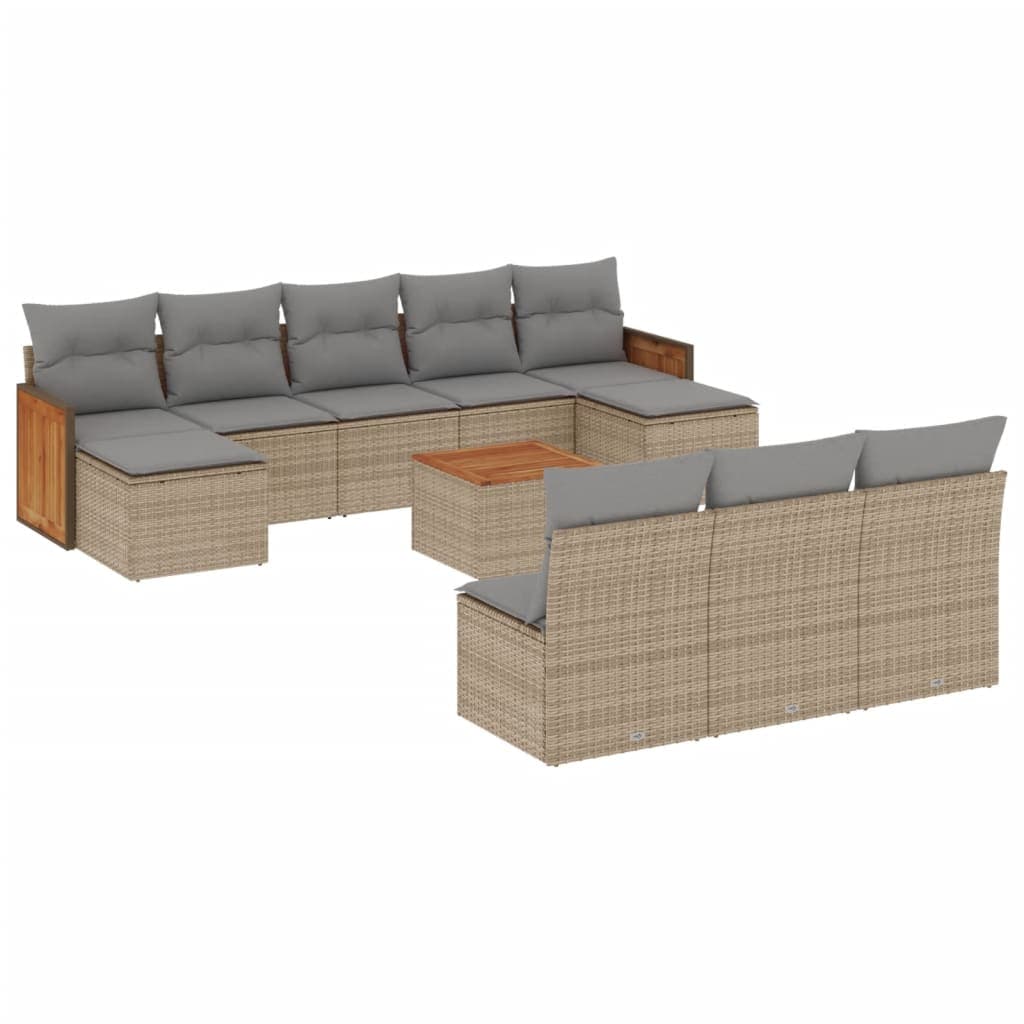 vidaXL 11 Peças Conjunto Sofás de Jardim com Almofadões Vime Pe Bege - 2666540630