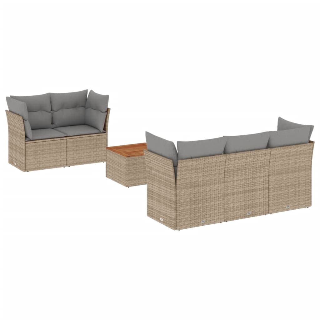 vidaXL 6 pcs conjunto de sofás p/ jardim com almofadões vime PE bege
