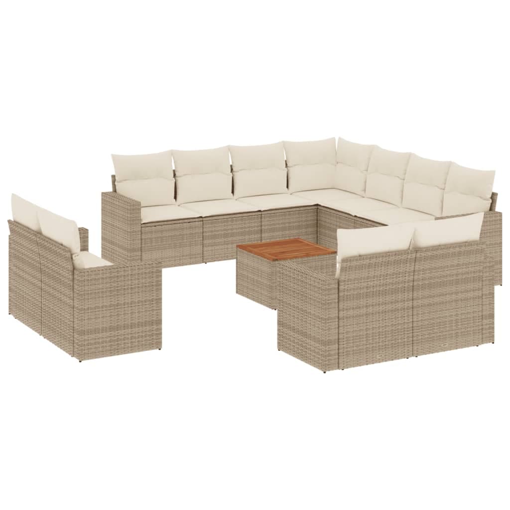 vidaXL 12 pcs conjunto de sofás p/ jardim com almofadões vime PE bege