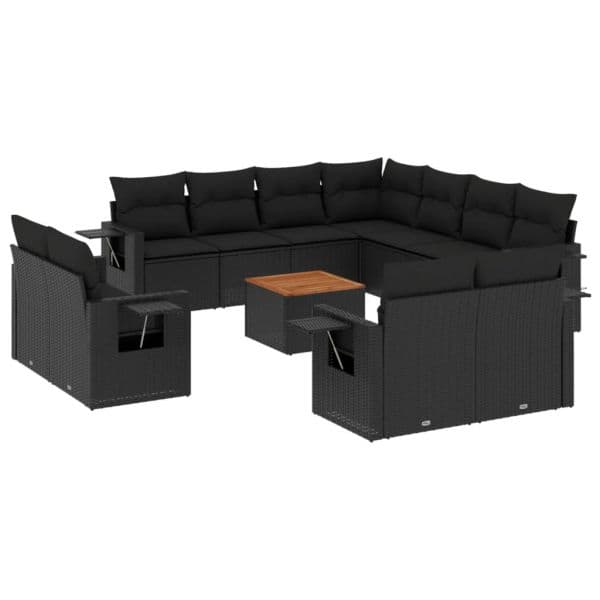 vidaXL 12 Peças Conjunto de Sofás de Jardim com Almofadões Vime Pe Preto - 1310822694