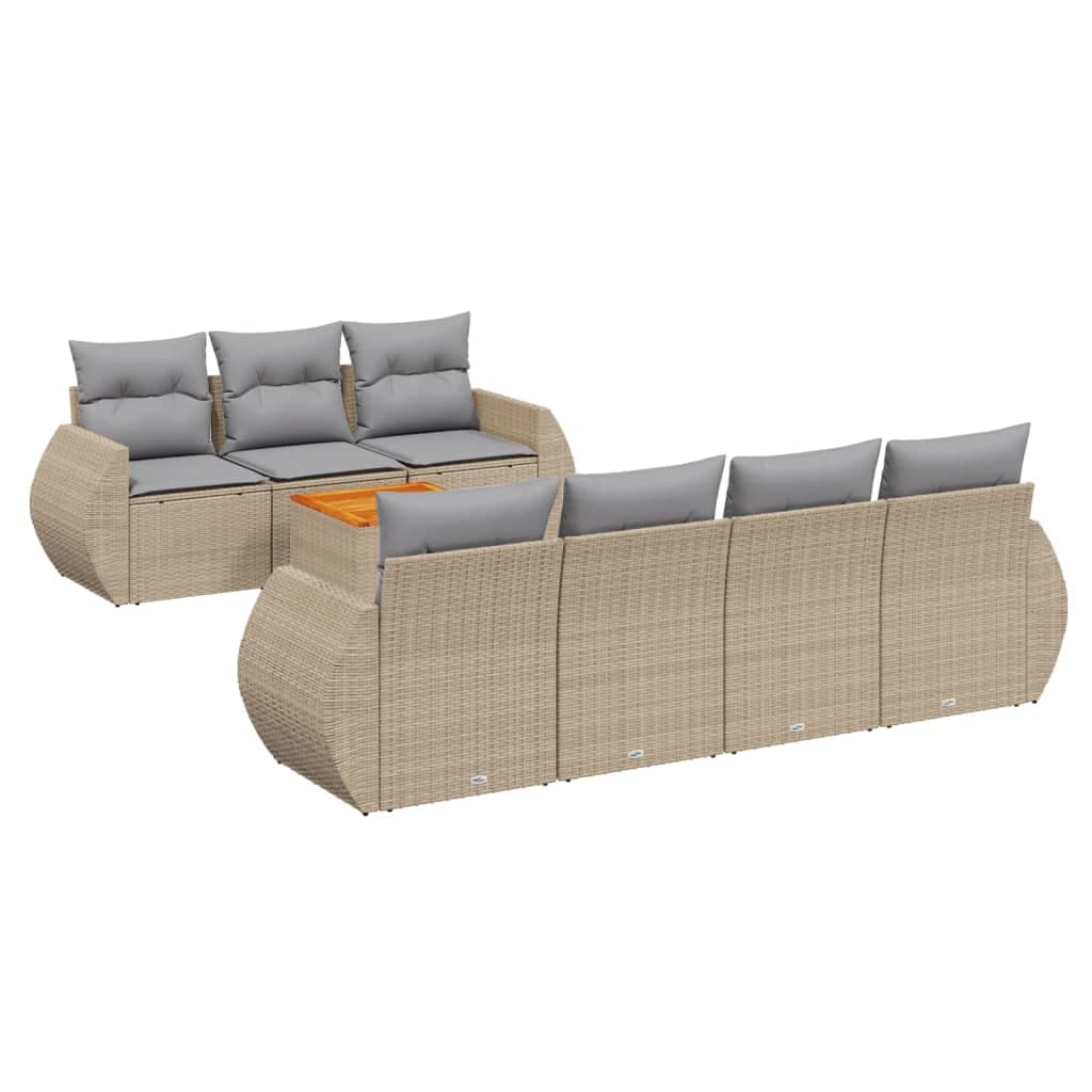vidaXL 8 pcs conjunto de sofás p/ jardim com almofadões vime PE bege