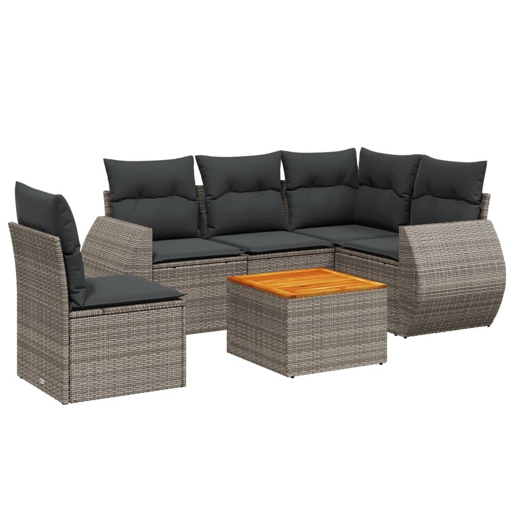 vidaXL 6 pcs conjunto sofás de jardim com almofadões vime cinzento