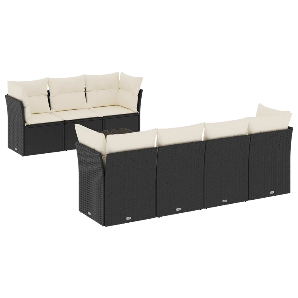 vidaXL 8 pcs conjunto sofás de jardim com almofadões vime PE preto