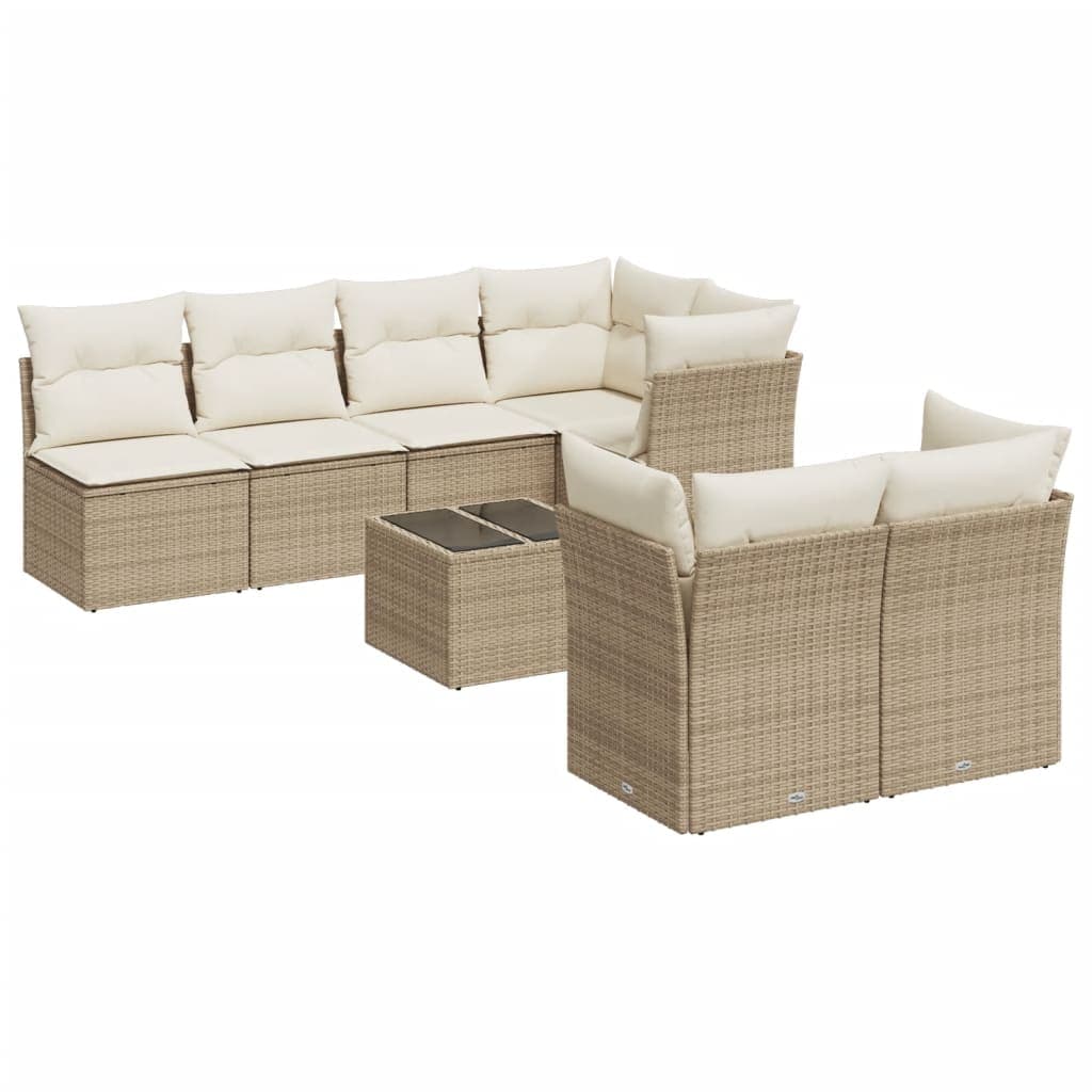 vidaXL 8 pcs conjunto de sofás p/ jardim com almofadões vime PE bege
