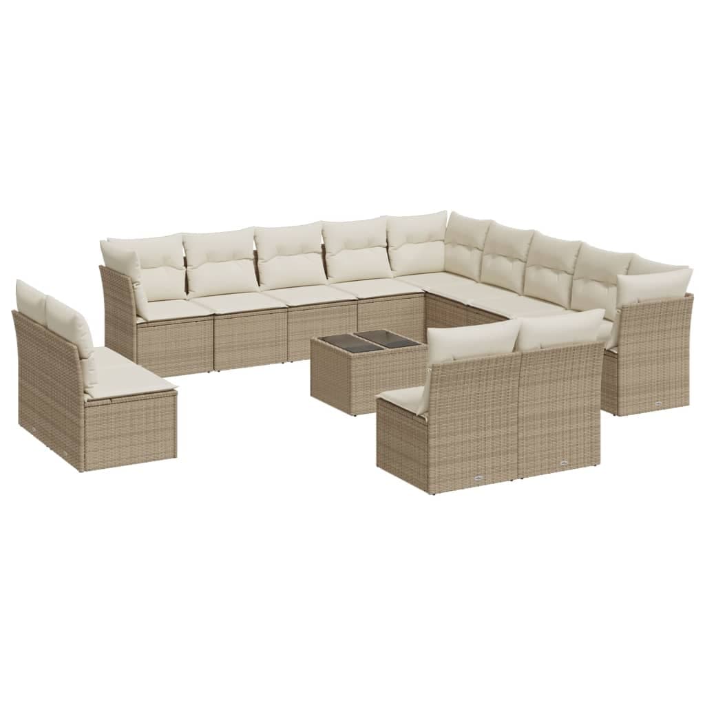 vidaXL 14 pcs conjunto de sofás p/ jardim com almofadões vime PE bege