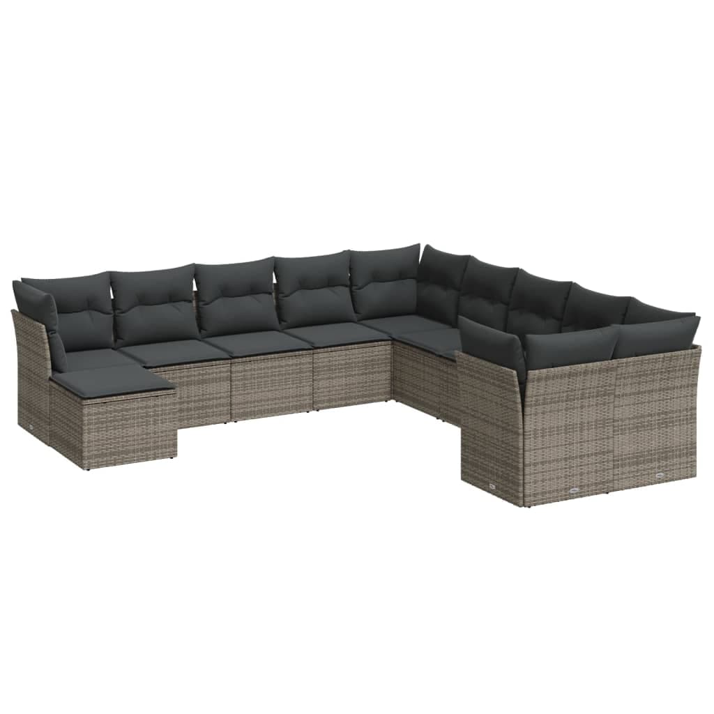 vidaXL 11 pcs conjunto sofás de jardim c/ almofadões vime PE cinzento
