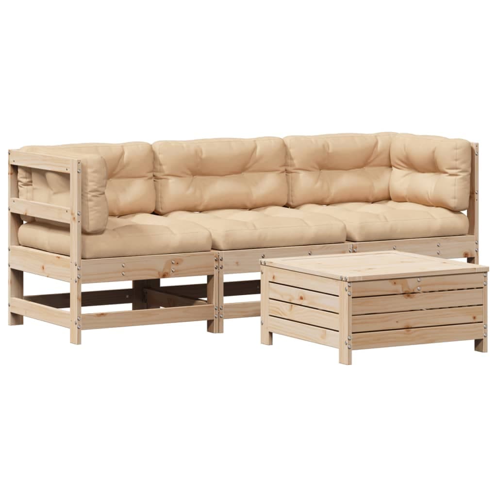 vidaXL 4 pcs conjunto lounge de jardim c/ almofadões pinho maciço