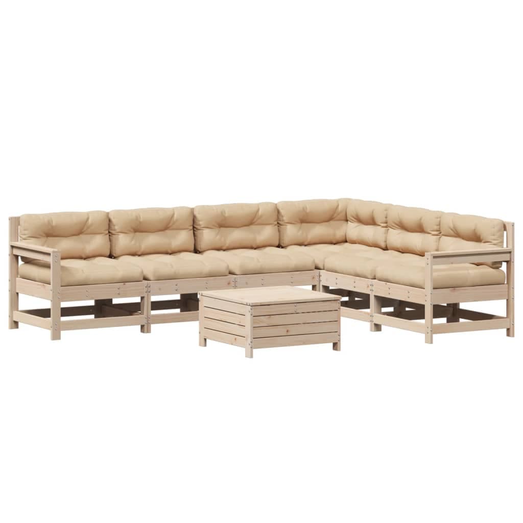 vidaXL 7 pcs conjunto lounge de jardim c/ almofadões pinho maciço