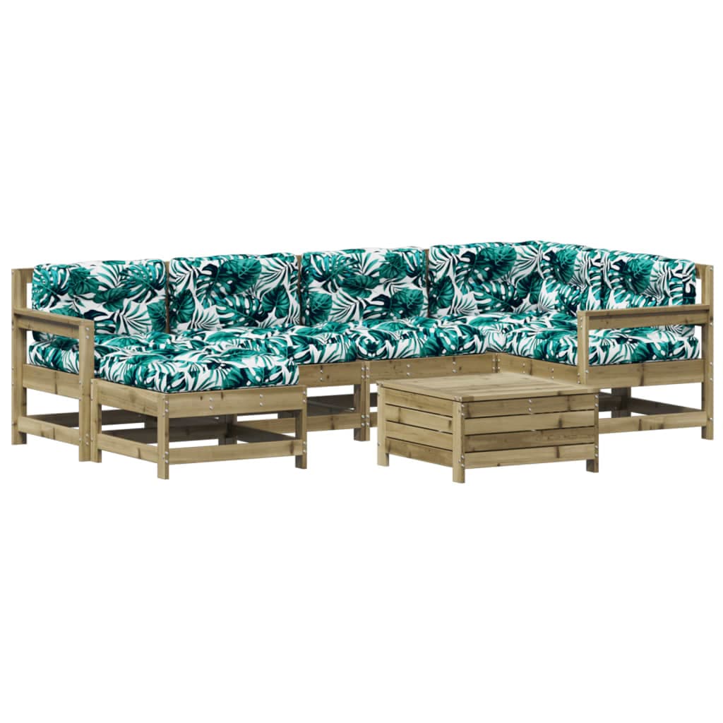 vidaXL 7 pcs conjunto lounge de jardim c/ almofadões pinho impregnado