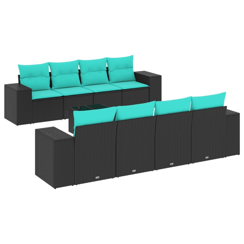 vidaXL Conjunto de sofá de jardim de 9 peças com almofadas em rattan sintético preto