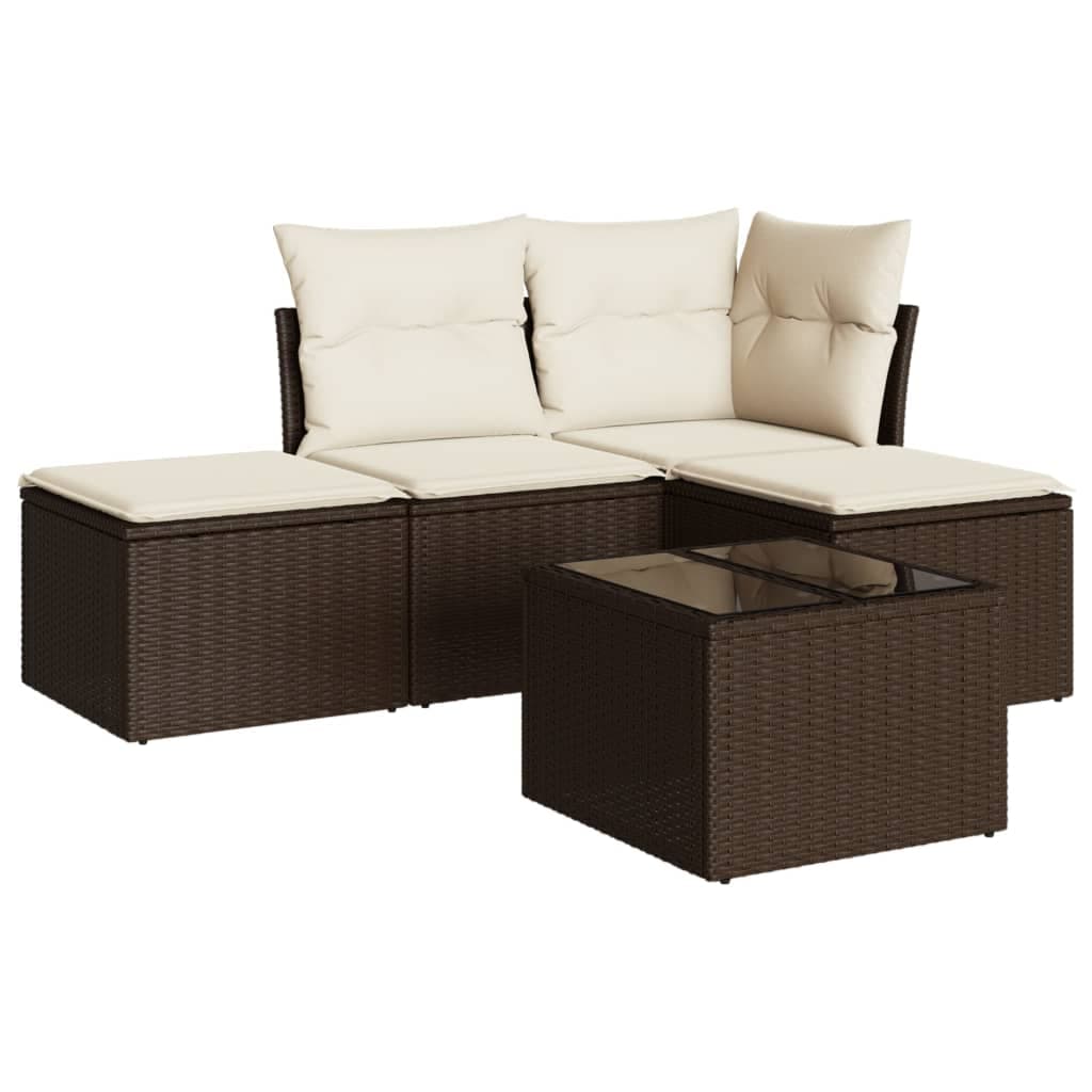 vidaXL 5 pcs conjunto sofás p/ jardim c/ almofadões vime PE castanho